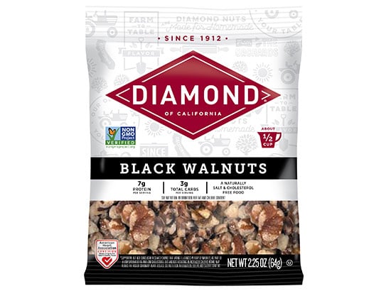 2.25 ounce bag of black walnuts from Diamond Nuts