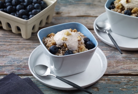 Breakfast Quinoa with Walnut Cream and Blueberries