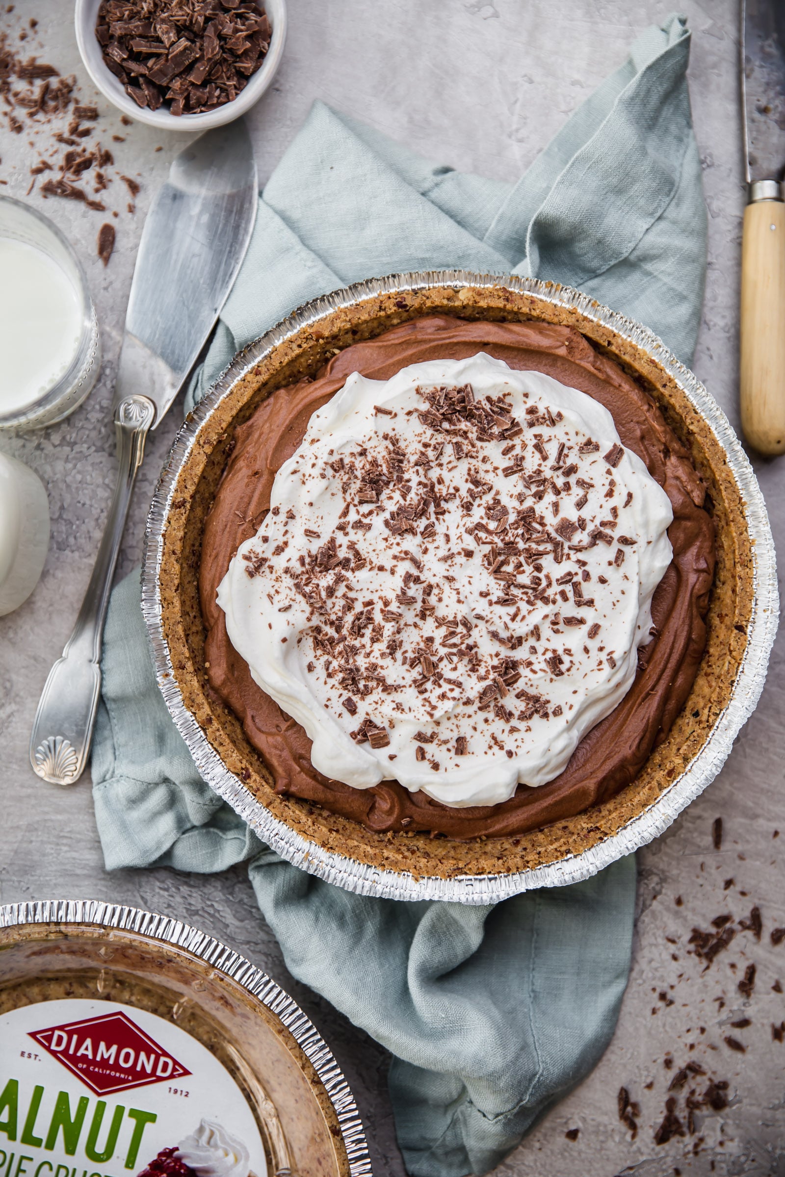 No-Bake Chocolate Mousse Pie with Walnut Pie Crust