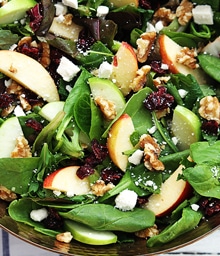 Close-up of Apple Cranberry Salad topped with Diamond walnuts.