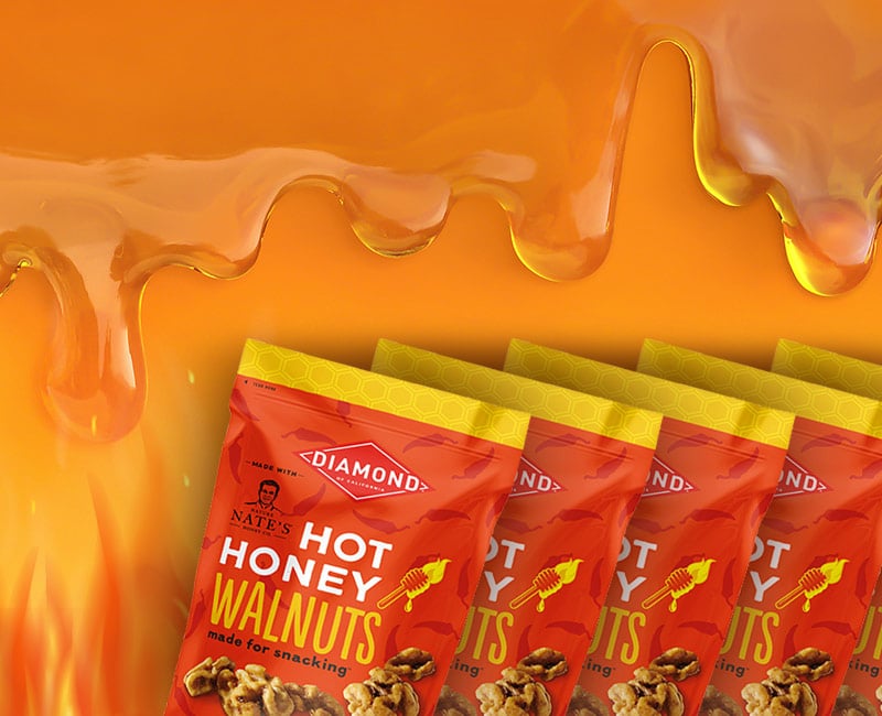 Packages of Diamond Hot Honey Walnuts