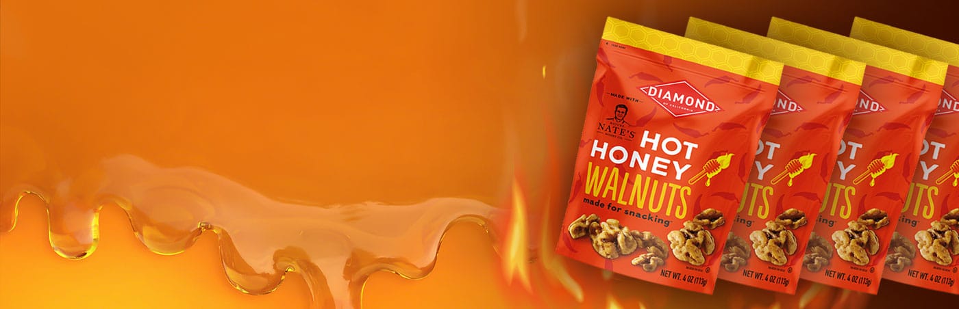 Packages of Diamond Hot Honey Walnuts