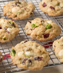 Cranberry Pistachio Cookies on a cooling rack.
