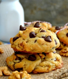 Stack of Walnut Chocolate Chip Cookies.