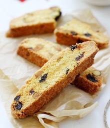 Pieces of Girl Versus Dough's Cherry Coconut Biscotti.