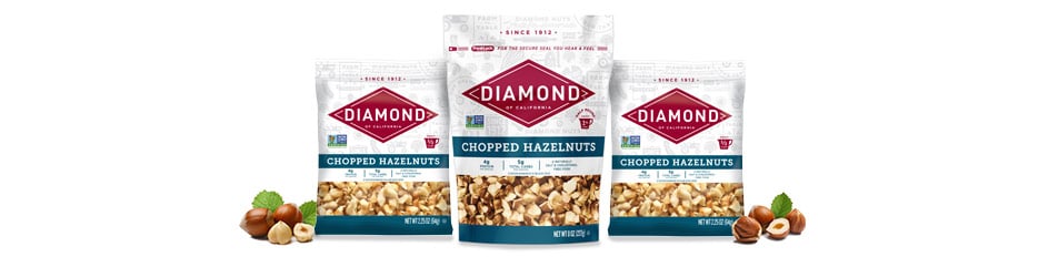 Three bags of Diamond chopped hazelnuts.