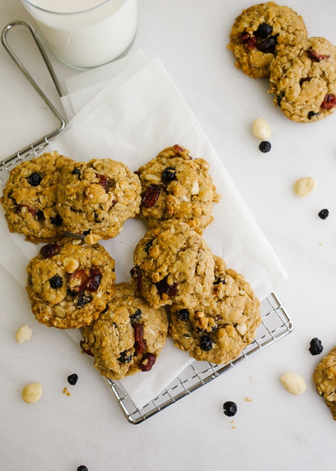 Vegan Oatmeal Cookies and glass of milk.