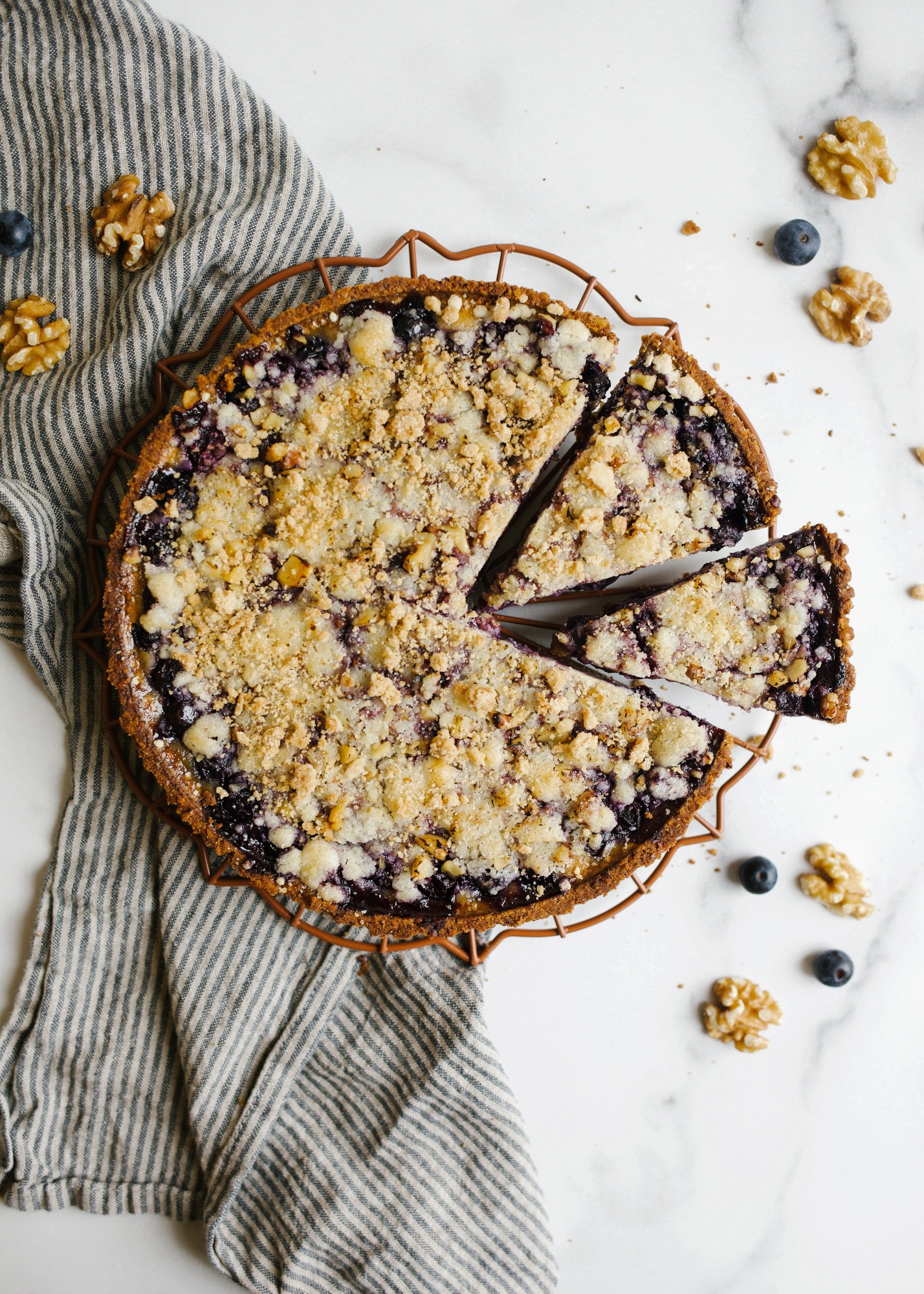 Blueberry Sour Cream Pie with walnuts.