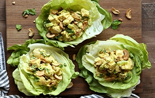Three Curried Chicken Salad Lettuce Cups.