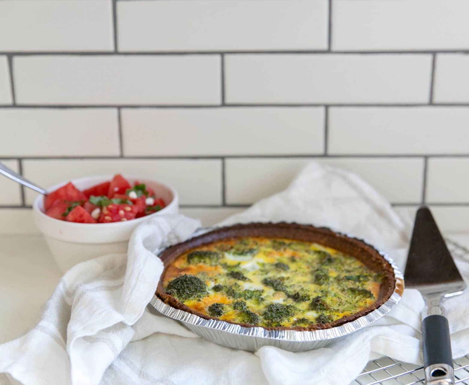 Broccoli Cheddar Quiche with Walnut Pie Crust