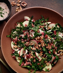 Plate of Kale Pancetta Walnut Salad.