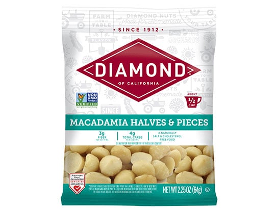 4 ounce package of macadamia halves and pieces from Diamond Nuts
