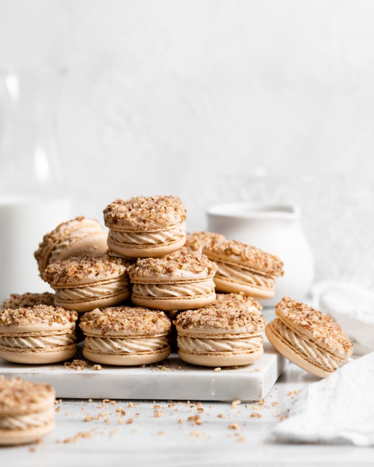 Pile of Maple Pecan Macarons.