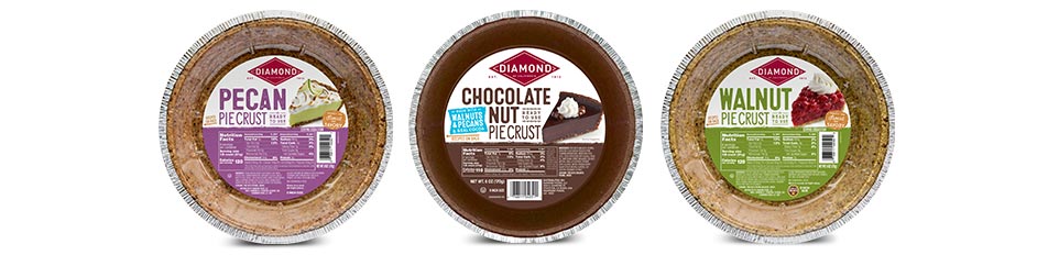Line up of all Diamond nut pie crusts for purchasing