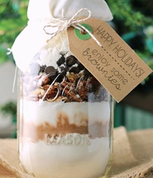 Gift jar with ingredients for One Sweet Appetite's Brownies.