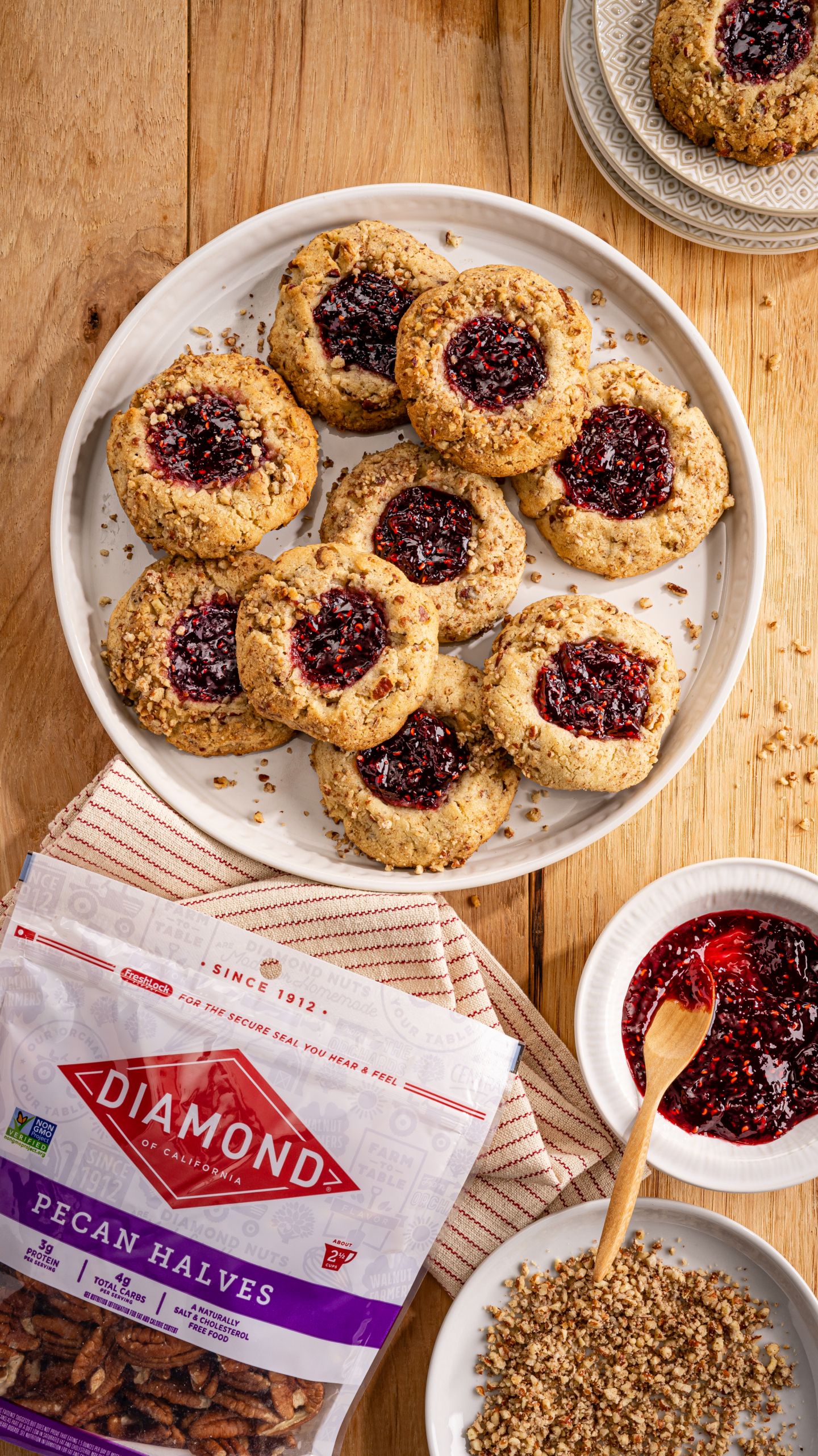 Pecan – Raspberry Linzer Thumbprint Cookies