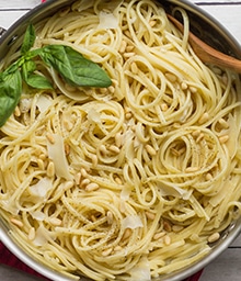 Large pan of Pine Nut Cacio e Pepe.