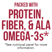 Protein, Fiber, and ALA Omega-3s badge.