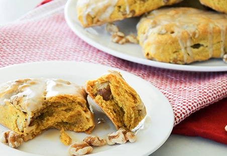 Pumpkin Walnut Scones with Maple Glaze