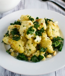 Bowl of Roasted Cauliflower with Pine Nuts.