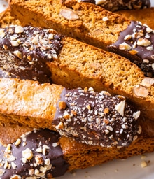 Stack of Sallys Baking Chocolate Biscottis.