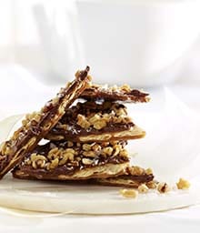 Stack of Saltine Toffee pieces.