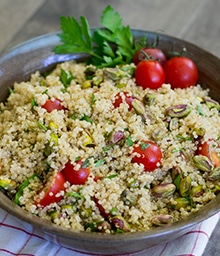 Bowl of Pistachio Tabbouleh Salad.