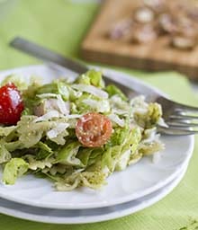 Plate of Pesto Pasta and Ham Salad.