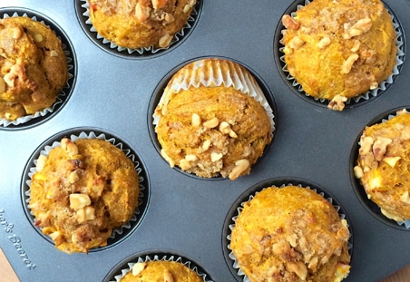 Whole Wheat Pumpkin Muffins with Apples and Walnuts