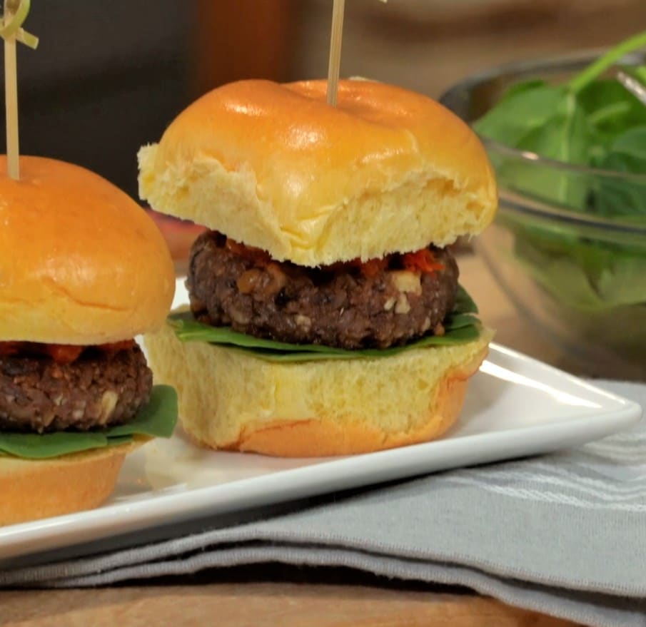 Two Walnut Feta Sliders on a plate.