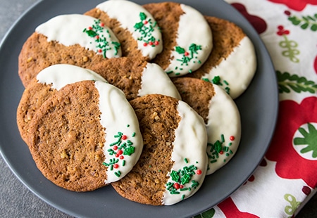 White Chocolate Dipped Pecan Gingersnaps