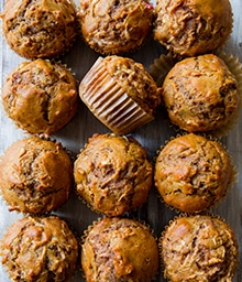 A dozen Whole Wheat Apple Cinnamon Muffins.