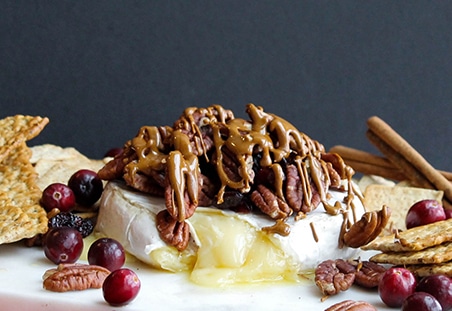 Caramel, Pecan and Cranberry Baked Brie