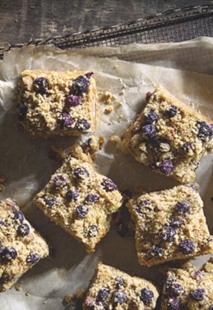 Squares of Baker's Royale Gluten-Free Blueberry Coffee Cake.