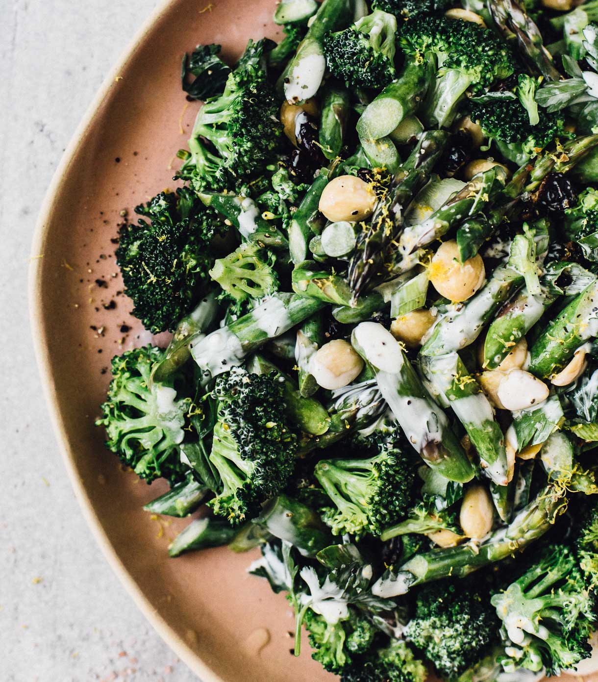 Plate of Broccoli Crunch Salad with Marcona Nut and Fruit Blend.