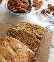 Loaf and slices of Butter Pecan Bread.