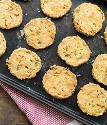 Tray of Walnut Cheddar Wheels.