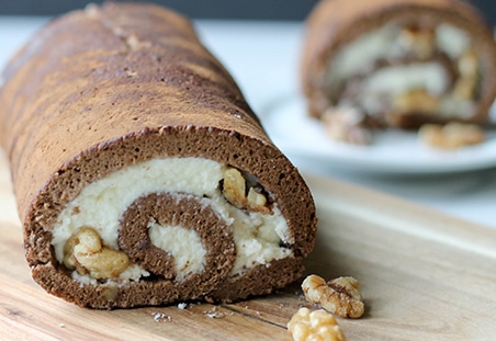Chocolate Walnut Chiffon Swiss Roll