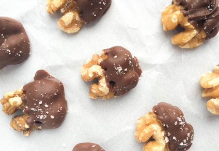 Chocolate Dipped Walnuts with Sea Salt