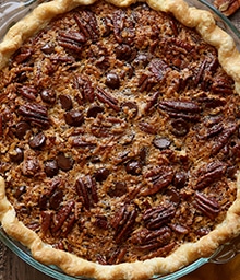 Top view of Chocolate Coconut Pecan Pie.