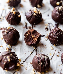 Rows of Chocolate Hazelnut Crunch Truffles.