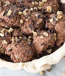 Close-up of Chocolate Walnut Mousse Pie.