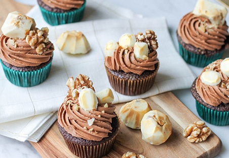 Chocolate Walnut Cupcakes with Chocolate Cinnamon Frosting