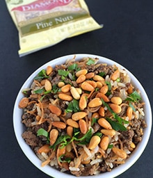 Bowl of Lebanese Hushwee Rice with Toasted Pine Nuts.