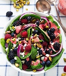 Bowl of Berry Pistachio Spinach Salad.