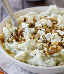 Bowl of Blue Cheese Walnut Mashed Potatoes.