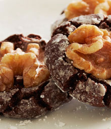 Close-up of Chocolate Walnut Crinkle Cookies.