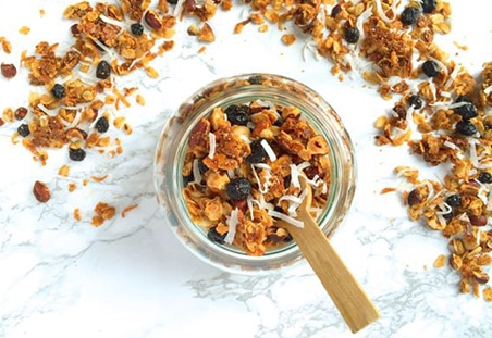 Coconut Granola with Blueberries and Hazelnuts