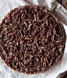 Top view Double Chocolate Pecan Pie.