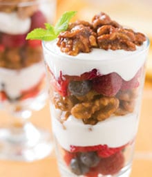 Layered Glazed Walnut Berry Breakfast Parfait.